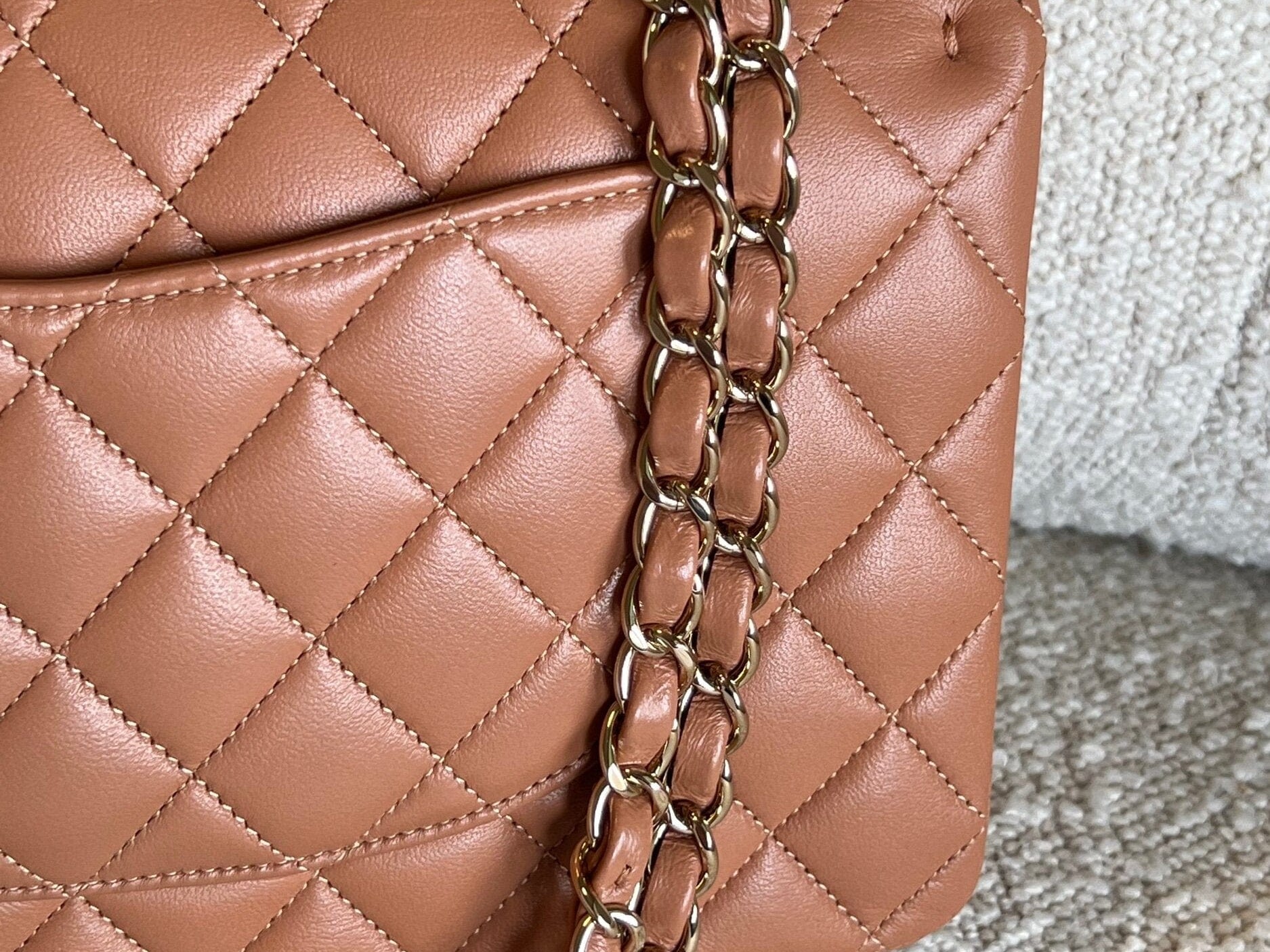 CHANEL Handbag Chanel Caramel Lambskin Quilted Classic Flap Medium LGHW - Redeluxe
