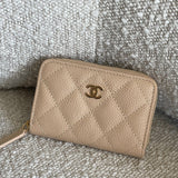 CHANEL Handbag Chanel Classic Zipped Coin Purse Beige - Redeluxe