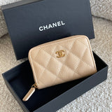 CHANEL Handbag Chanel Classic Zipped Coin Purse Beige - Redeluxe