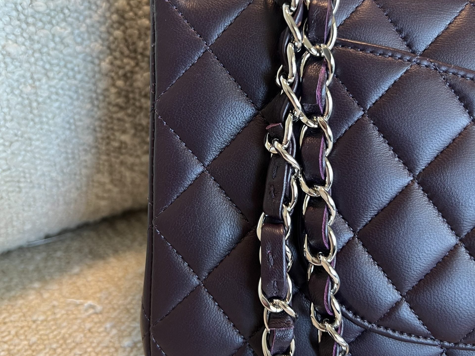 CHANEL Handbag Chanel Dark Purple Lambskin Quilted Classic Flap Medium SHW - Redeluxe