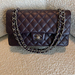 CHANEL Handbag Chanel Dark Purple Lambskin Quilted Classic Flap Medium SHW - Redeluxe