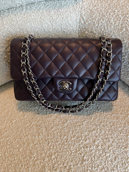 Chanel Dark Purple Lambskin Quilted Classic Flap Medium SHW – REDELUXE