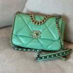 CHANEL Handbag Chanel Green Goatskin Quilted Small 19 Flap MHW - Redeluxe