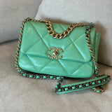 CHANEL Handbag Chanel Green Goatskin Quilted Small 19 Flap MHW - Redeluxe