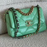 CHANEL Handbag Chanel Green Goatskin Quilted Small 19 Flap MHW - Redeluxe