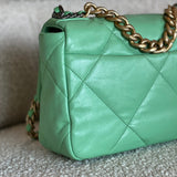 CHANEL Handbag Chanel Green Goatskin Quilted Small 19 Flap MHW - Redeluxe