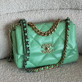 CHANEL Handbag Chanel Green Goatskin Quilted Small 19 Flap MHW - Redeluxe