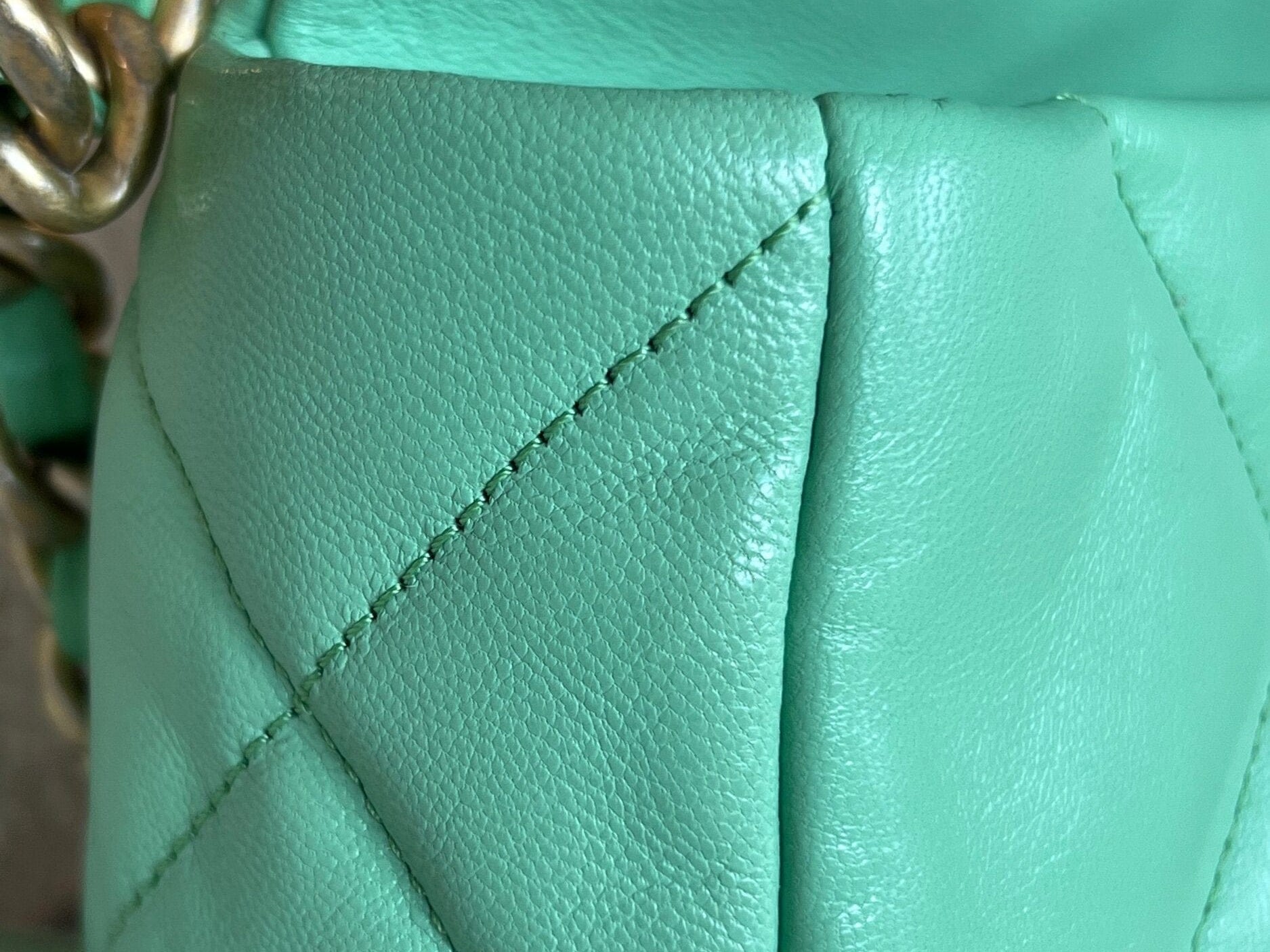 CHANEL Handbag Chanel Green Goatskin Quilted Small 19 Flap MHW - Redeluxe