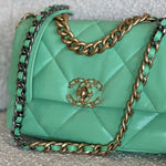 CHANEL Handbag Chanel Green Goatskin Quilted Small 19 Flap MHW - Redeluxe