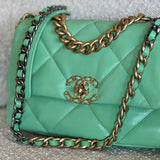 CHANEL Handbag Chanel Green Goatskin Quilted Small 19 Flap MHW - Redeluxe