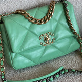 CHANEL Handbag Chanel Green Goatskin Quilted Small 19 Flap MHW - Redeluxe