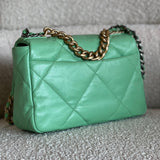 CHANEL Handbag Chanel Green Goatskin Quilted Small 19 Flap MHW - Redeluxe