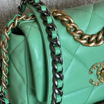 CHANEL Handbag Chanel Green Goatskin Quilted Small 19 Flap MHW - Redeluxe