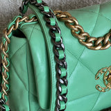 CHANEL Handbag Chanel Green Goatskin Quilted Small 19 Flap MHW - Redeluxe