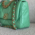 CHANEL Handbag Chanel Green Goatskin Quilted Small 19 Flap MHW - Redeluxe