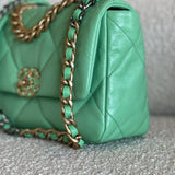 CHANEL Handbag Chanel Green Goatskin Quilted Small 19 Flap MHW - Redeluxe