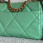 CHANEL Handbag Chanel Green Goatskin Quilted Small 19 Flap MHW - Redeluxe