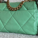 CHANEL Handbag Chanel Green Goatskin Quilted Small 19 Flap MHW - Redeluxe