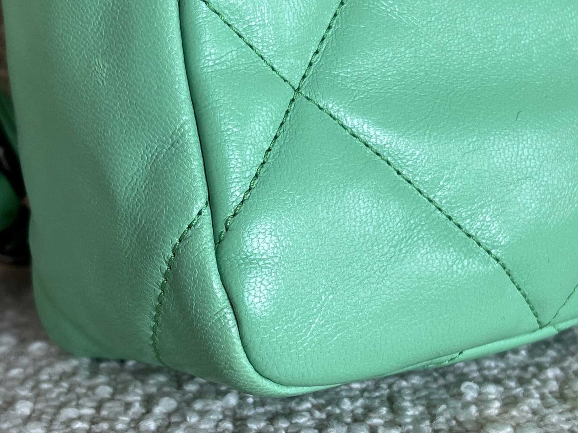 CHANEL Handbag Chanel Green Goatskin Quilted Small 19 Flap MHW - Redeluxe