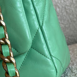 CHANEL Handbag Chanel Green Goatskin Quilted Small 19 Flap MHW - Redeluxe
