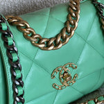 CHANEL Handbag Chanel Green Goatskin Quilted Small 19 Flap MHW - Redeluxe