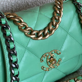CHANEL Handbag Chanel Green Goatskin Quilted Small 19 Flap MHW - Redeluxe