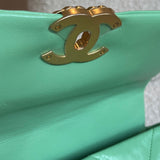 CHANEL Handbag Chanel Green Goatskin Quilted Small 19 Flap MHW - Redeluxe
