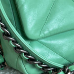 CHANEL Handbag Chanel Green Goatskin Quilted Small 19 Flap MHW - Redeluxe