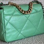 CHANEL Handbag Chanel Green Goatskin Quilted Small 19 Flap MHW - Redeluxe