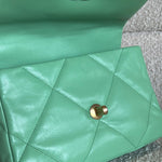 CHANEL Handbag Chanel Green Goatskin Quilted Small 19 Flap MHW - Redeluxe
