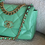 CHANEL Handbag Chanel Green Goatskin Quilted Small 19 Flap MHW - Redeluxe