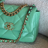 CHANEL Handbag Chanel Green Goatskin Quilted Small 19 Flap MHW - Redeluxe