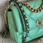 CHANEL Handbag Chanel Green Goatskin Quilted Small 19 Flap MHW - Redeluxe