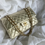 CHANEL Handbag Chanel Metallic Gold Lambskin Quilted Classic Flap Medium AGHW - Redeluxe