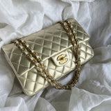 CHANEL Handbag Chanel Metallic Gold Lambskin Quilted Classic Flap Medium AGHW - Redeluxe