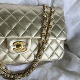 CHANEL Handbag Chanel Metallic Gold Lambskin Quilted Classic Flap Medium AGHW - Redeluxe