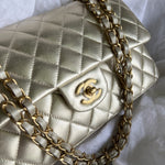 CHANEL Handbag Chanel Metallic Gold Lambskin Quilted Classic Flap Medium AGHW - Redeluxe