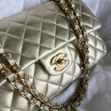 CHANEL Handbag Chanel Metallic Gold Lambskin Quilted Classic Flap Medium AGHW - Redeluxe