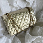 CHANEL Handbag Chanel Metallic Gold Lambskin Quilted Classic Flap Medium AGHW - Redeluxe