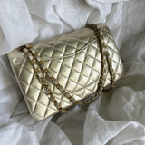 CHANEL Handbag Chanel Metallic Gold Lambskin Quilted Classic Flap Medium AGHW - Redeluxe