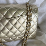 CHANEL Handbag Chanel Metallic Gold Lambskin Quilted Classic Flap Medium AGHW - Redeluxe