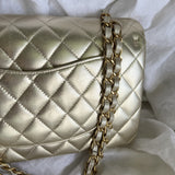 CHANEL Handbag Chanel Metallic Gold Lambskin Quilted Classic Flap Medium AGHW - Redeluxe