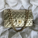 CHANEL Handbag Chanel Metallic Gold Lambskin Quilted Classic Flap Medium AGHW - Redeluxe