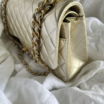 CHANEL Handbag Chanel Metallic Gold Lambskin Quilted Classic Flap Medium AGHW - Redeluxe