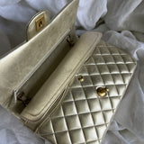 CHANEL Handbag Chanel Metallic Gold Lambskin Quilted Classic Flap Medium AGHW - Redeluxe