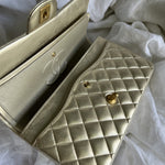 CHANEL Handbag Chanel Metallic Gold Lambskin Quilted Classic Flap Medium AGHW - Redeluxe