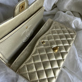 CHANEL Handbag Chanel Metallic Gold Lambskin Quilted Classic Flap Medium AGHW - Redeluxe