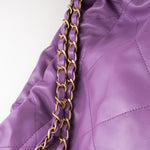 CHANEL Handbag Chanel Purple Calfskin Quilted 22 Drawstring Bag - Redeluxe