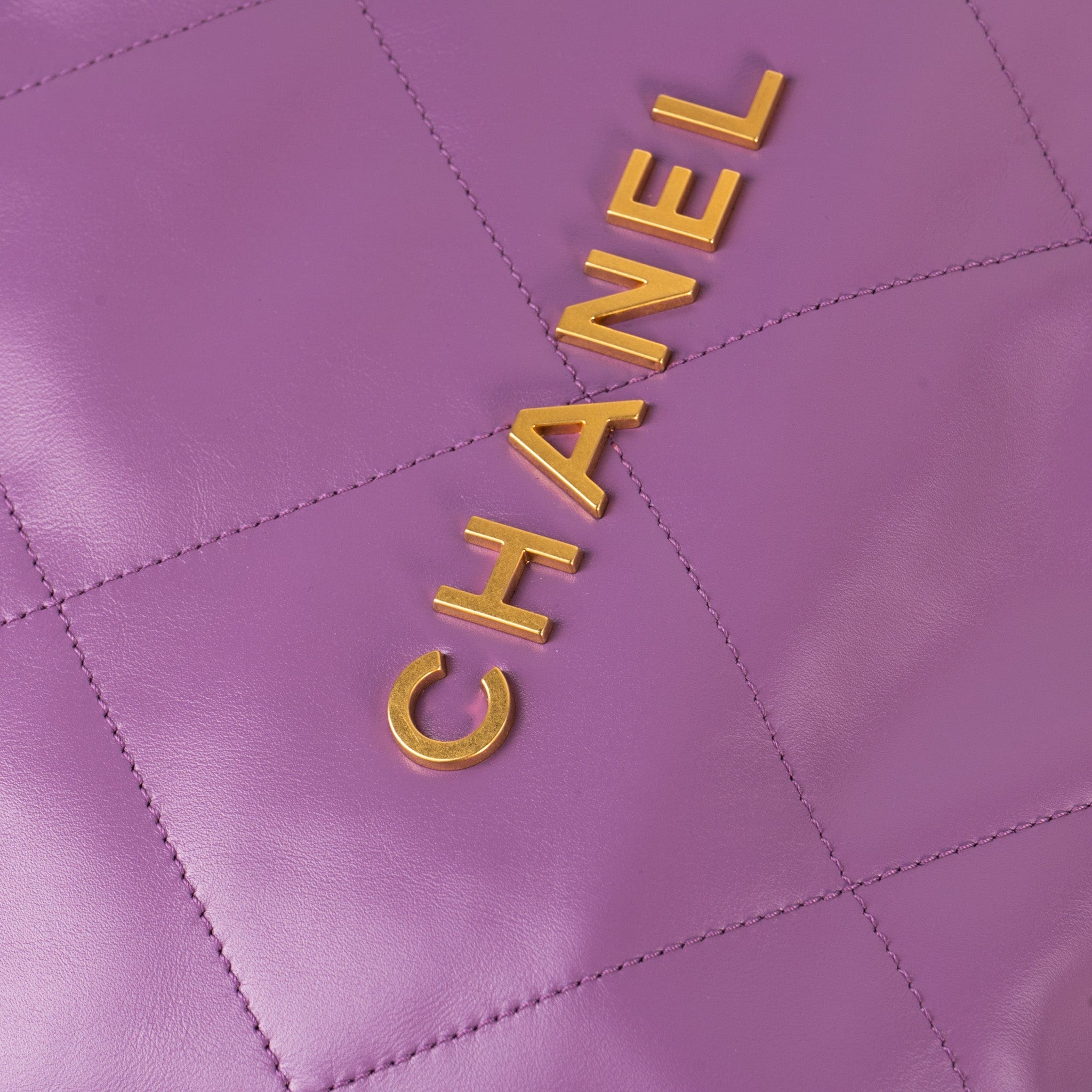 CHANEL Handbag Chanel Purple Calfskin Quilted 22 Drawstring Bag - Redeluxe