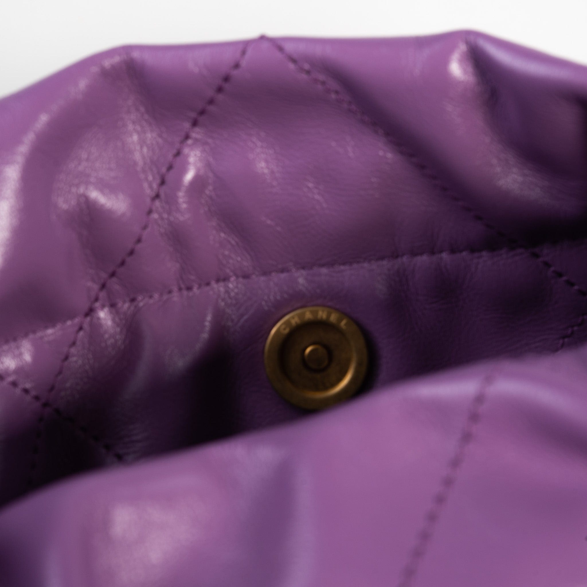 CHANEL Handbag Chanel Purple Calfskin Quilted 22 Drawstring Bag - Redeluxe